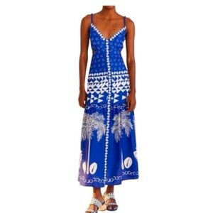 FARM Rio Blue and White Tropical Maxi Dress